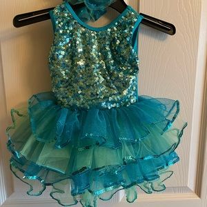 Blue green dance outfit. Great for recitals pageants, or dress up